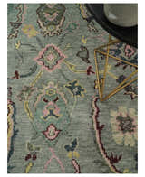 Ready to Ship Aqua and Pink Traditional Oushak Wool Area Rug