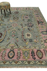 Ready to Ship Aqua and Pink Traditional Oushak Wool Area Rug