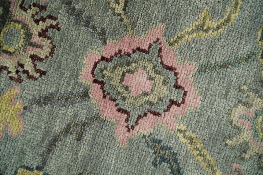 Ready to Ship Aqua and Pink Traditional Oushak Wool Area Rug