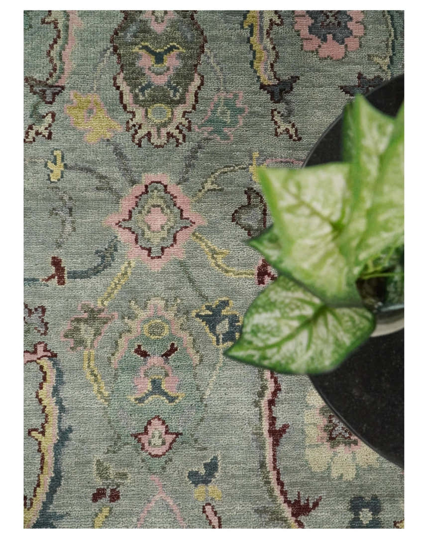 Ready to Ship Aqua and Pink Traditional Oushak Wool Area Rug