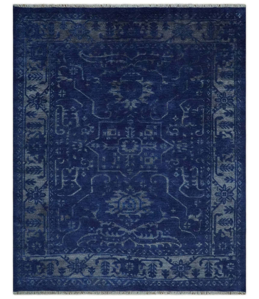 Ready to Ship Blue and Gray Hand knotted Oushak 8x10 and 9x12 wool Area Rug