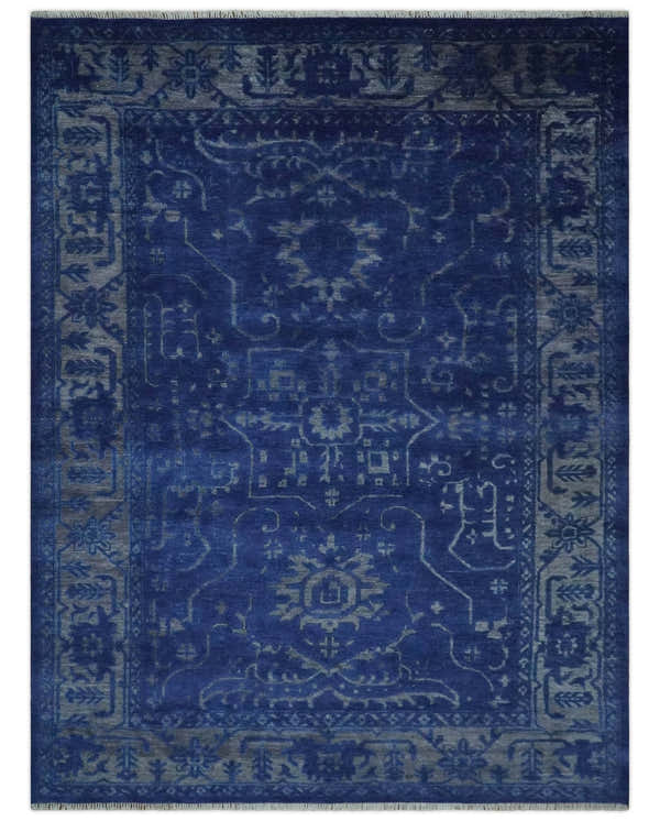 Ready to Ship Blue and Gray Hand knotted Oushak 8x10 and 9x12 wool Area Rug