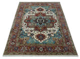 Ready to Ship Blue, Rust and Ivory 8x10 Hand knotted Traditional Wool Area Rug
