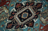 Ready to Ship Blue, Rust and Ivory 8x10 Hand knotted Traditional Wool Area Rug