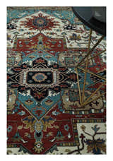 Ready to Ship Blue, Rust and Ivory 8x10 Hand knotted Traditional Wool Area Rug