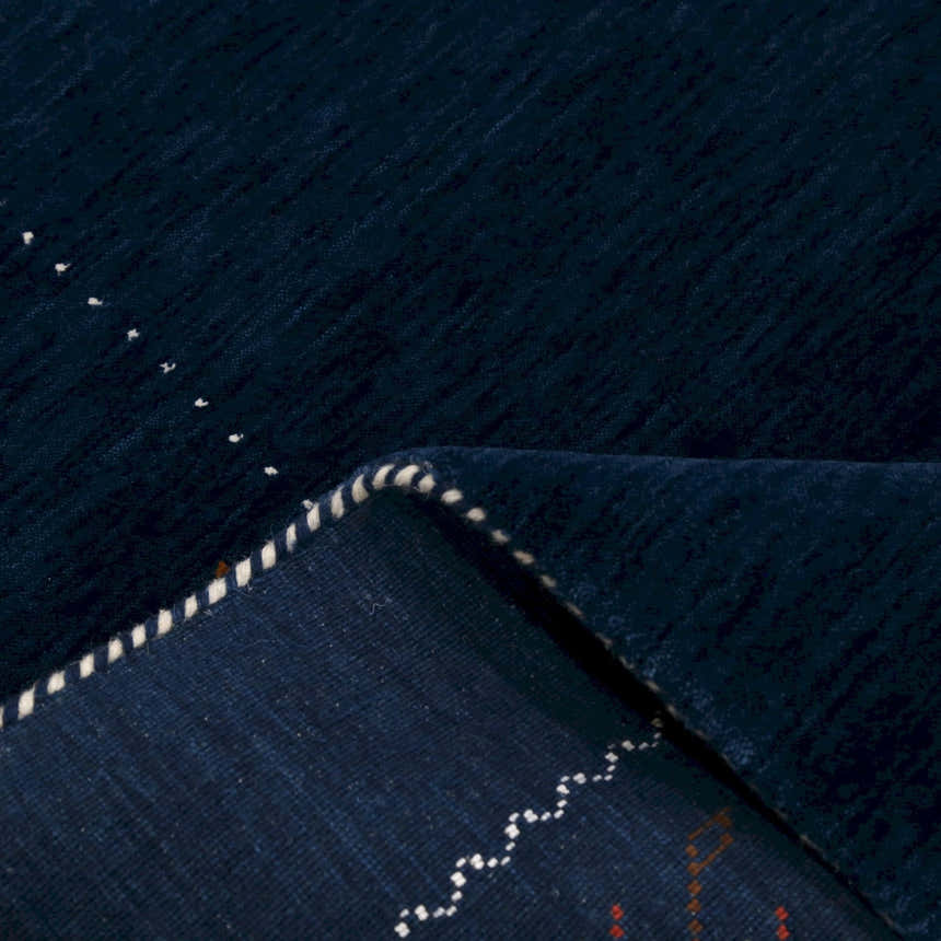 Blue Tribal Border Design Hand Loomed Wool Area Rug