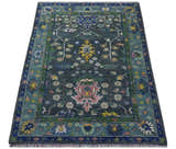 Ready to ship Charcoal, Green And Blue 5x7 Wool Rug