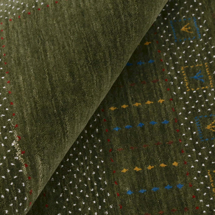 Gabbeh Design Hand Loomed Green Wool Area Rug