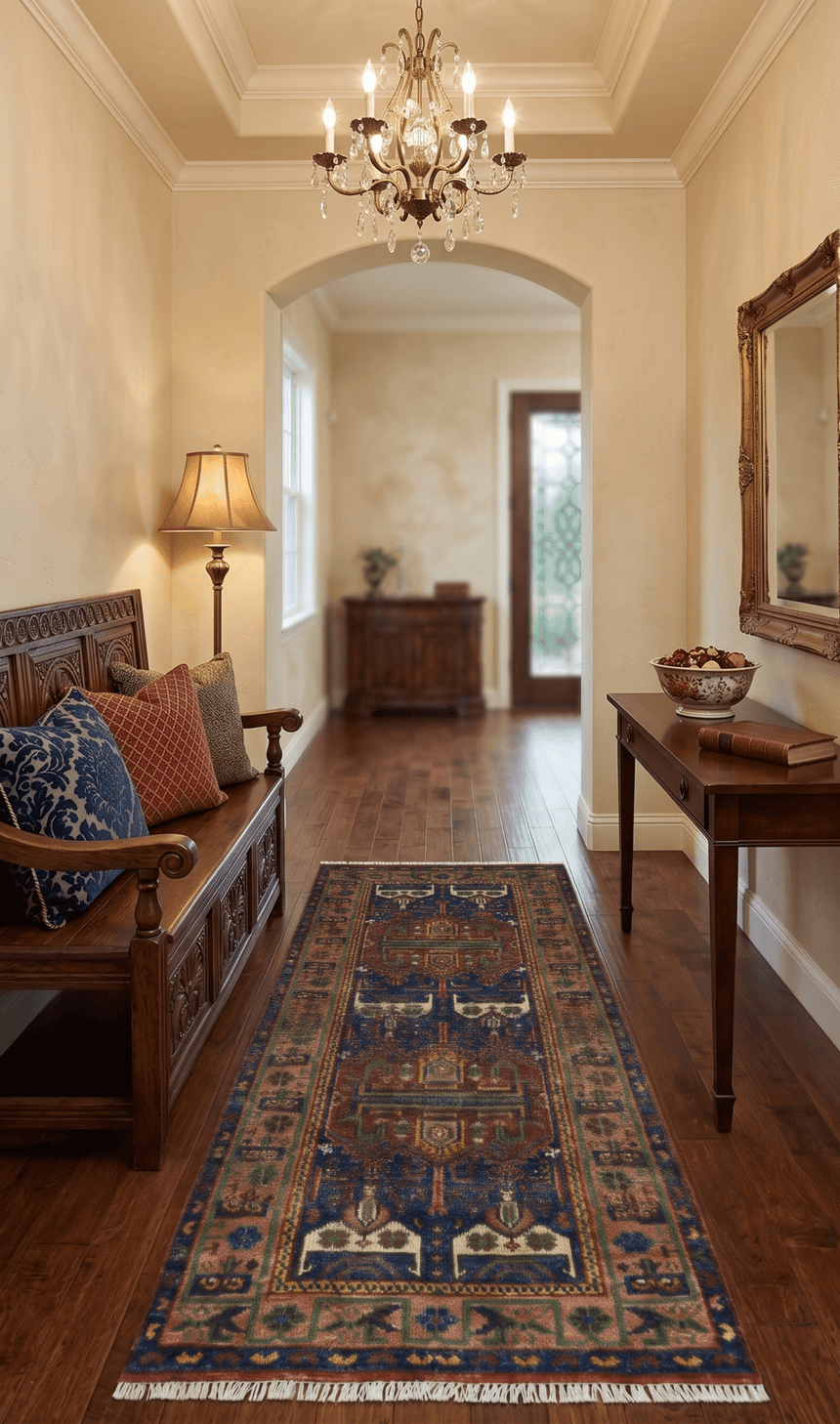 Ready to Ship Hand knotted 4x8 Traditional Antique Style Rust and Blue Area Rug