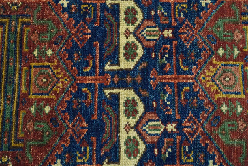 Ready to Ship Hand knotted 4x8 Traditional Antique Style Rust and Blue Area Rug