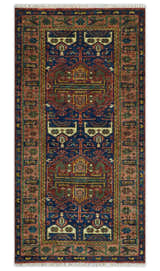 Ready to Ship Hand knotted 4x8 Traditional Antique Style Rust and Blue Area Rug