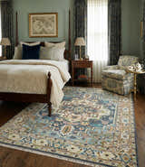 Ready to Ship Hand Knotted Antique Style Turkish Heriz Medallion Ivory and Blue Wool Rug