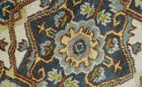 Ready to Ship Hand Knotted Antique Style Turkish Heriz Medallion Ivory and Blue Wool Rug