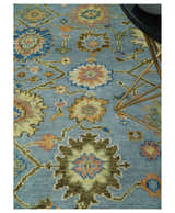 Ready to Ship Hand Knotted Blue and Rust Modern Oushak Area Rug