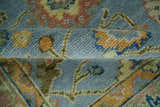 Ready to Ship Hand Knotted Blue and Rust Modern Oushak Area Rug