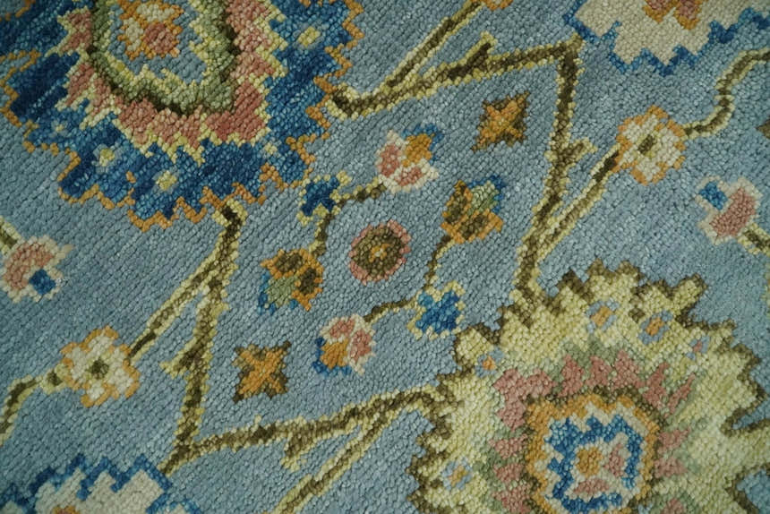 Ready to Ship Hand Knotted Blue and Rust Modern Oushak Area Rug