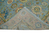 Ready to Ship Hand Knotted Blue and Rust Modern Oushak Area Rug