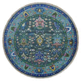 Ready to Ship Hand Knotted Green Moss and Blue Traditional Turkish Design Wool Rug