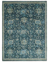 Ready to Ship Hand Knotted Oriental Turkish Oushak Blue and Camel Wool Area Rug