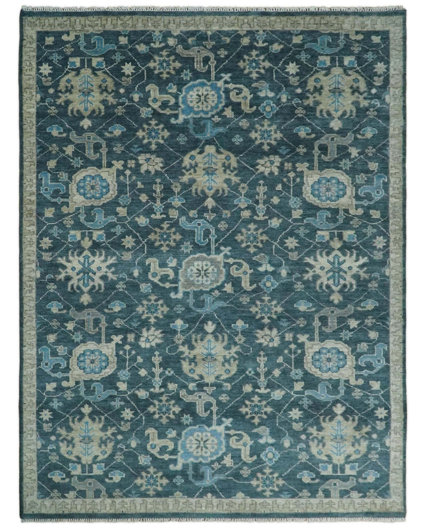 Ready to Ship Hand Knotted Oriental Turkish Oushak Blue and Camel Wool Area Rug
