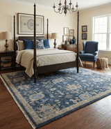 Ready to Ship Hand Knotted Oriental Turkish Oushak Blue and Camel Wool Area Rug