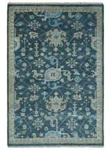 Ready to Ship Hand Knotted Oriental Turkish Oushak Blue and Camel Wool Area Rug