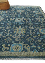 Ready to Ship Hand Knotted Oriental Turkish Oushak Blue and Camel Wool Area Rug