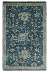 Ready to Ship Hand Knotted Oriental Turkish Oushak Blue and Camel Wool Area Rug