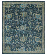 Ready to Ship Hand Knotted Oriental Turkish Oushak Blue and Camel Wool Area Rug