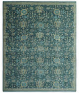 Ready to Ship Hand Knotted Oriental Turkish Oushak Blue and Camel Wool Area Rug