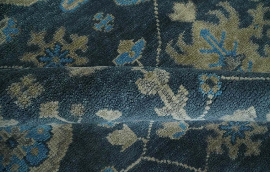 Ready to Ship Hand Knotted Oriental Turkish Oushak Blue and Camel Wool Area Rug