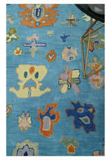 Ready to Ship Hand Tufted Blue and Ivory Modern Colorful Oushak Rug, Kids, Living Room Rug