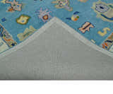 Ready to Ship Hand Tufted Blue and Ivory Modern Colorful Oushak Rug, Kids, Living Room Rug