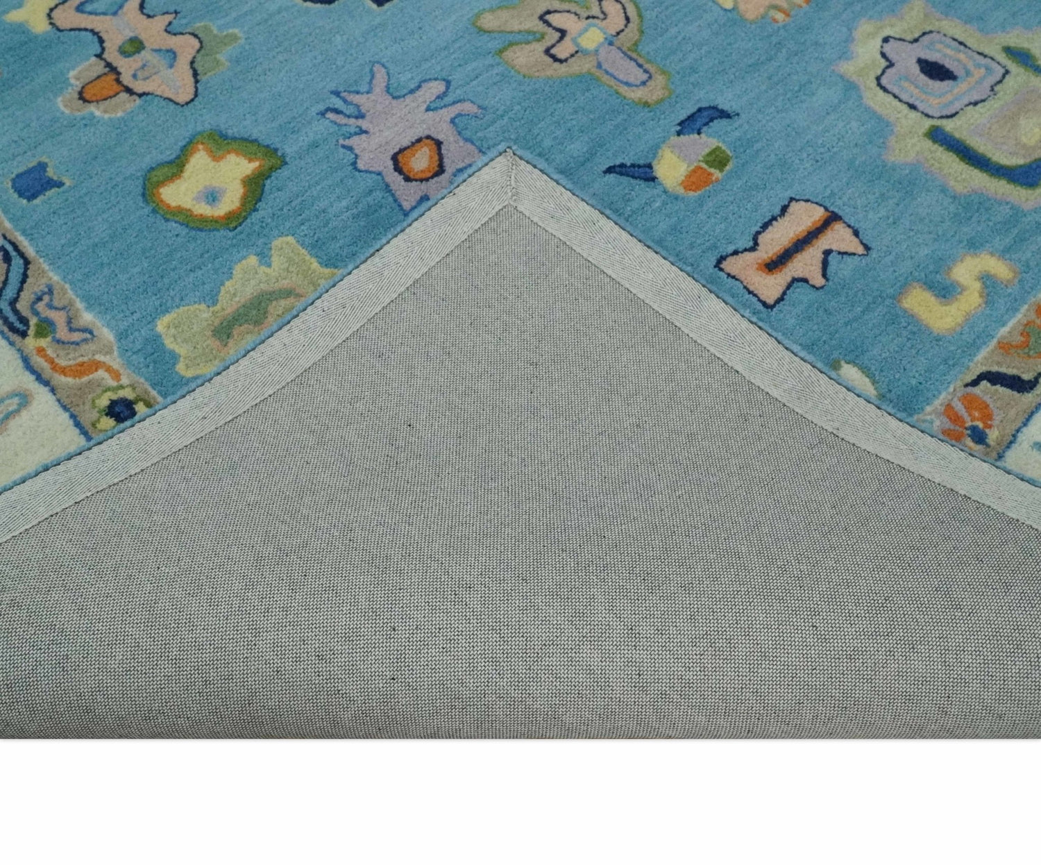 Ready to Ship Hand Tufted Blue and Ivory Modern Colorful Oushak Rug, Kids, Living Room Rug