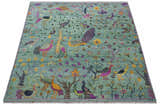 Ready to Ship Jungle Life Peacock Bird 8x8 Square Green Wool Rug