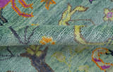 Ready to Ship Jungle Life Peacock Bird 8x8 Square Green Wool Rug