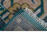 Ready to Ship Peach And Teal Traditional Hand Knotted 8x10 Wool Rug
