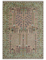 Ready to Ship Pink, Olive and Beige Traditional Vintage Style Tree Wool Rug