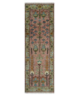 Ready to Ship Pink, Olive and Beige Traditional Vintage Style Tree Wool Rug