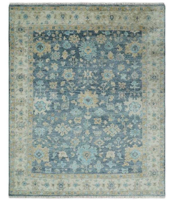 Ready to Ship Teal And Beige Hand Knotted 5x8 Oriental Oushak Wool Rug