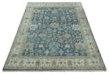 Ready to Ship Teal And Beige Hand Knotted 6X9 Oushak Wool Rug