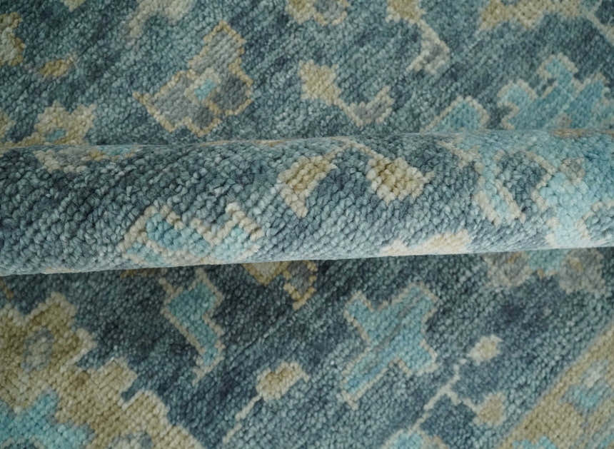 Ready to Ship Teal And Beige Hand Knotted 6X9 Oushak Wool Rug