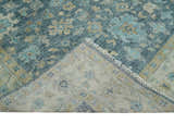 Ready to Ship Teal And Beige Hand Knotted 6X9 Oushak Wool Rug