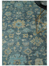 Ready to Ship Teal And Beige Hand Knotted 6X9 Oushak Wool Rug