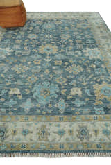 Ready to Ship Teal And Beige Hand Knotted 9X12 Oushak Wool Rug