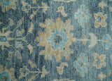 Ready to Ship Teal And Beige Hand Knotted 9X12 Oushak Wool Rug