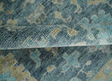 Ready to Ship Teal Blue Hand Knotted Oriental Oushak Ivory and Beige Wool Area Rug
