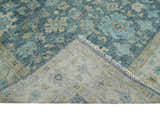 Ready to Ship Teal Blue Hand Knotted Oriental Oushak Ivory and Beige Wool Area Rug