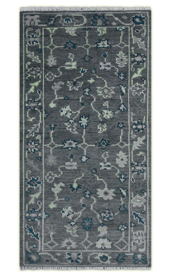 Ready to ship Traditional Gray And Blue 2.8x6 Wool Rug