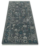 Ready to ship Traditional Gray And Blue 2.8x6 Wool Rug